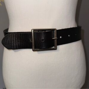 Urban Outfitters Men’s Sm Black Leather Belt Silver Buckle Casual Biker Modern